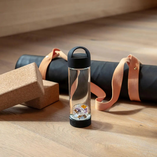 Bouteille VitaJuwel ViA Prana Noire 500 ml en verre avec pierres précieuses