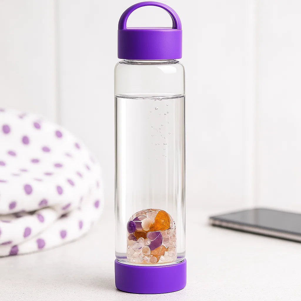 Gourde VitaJuwel VIA PRANA violette aux cristaux d'améthyste, idée cadeau anniversaire femme senior