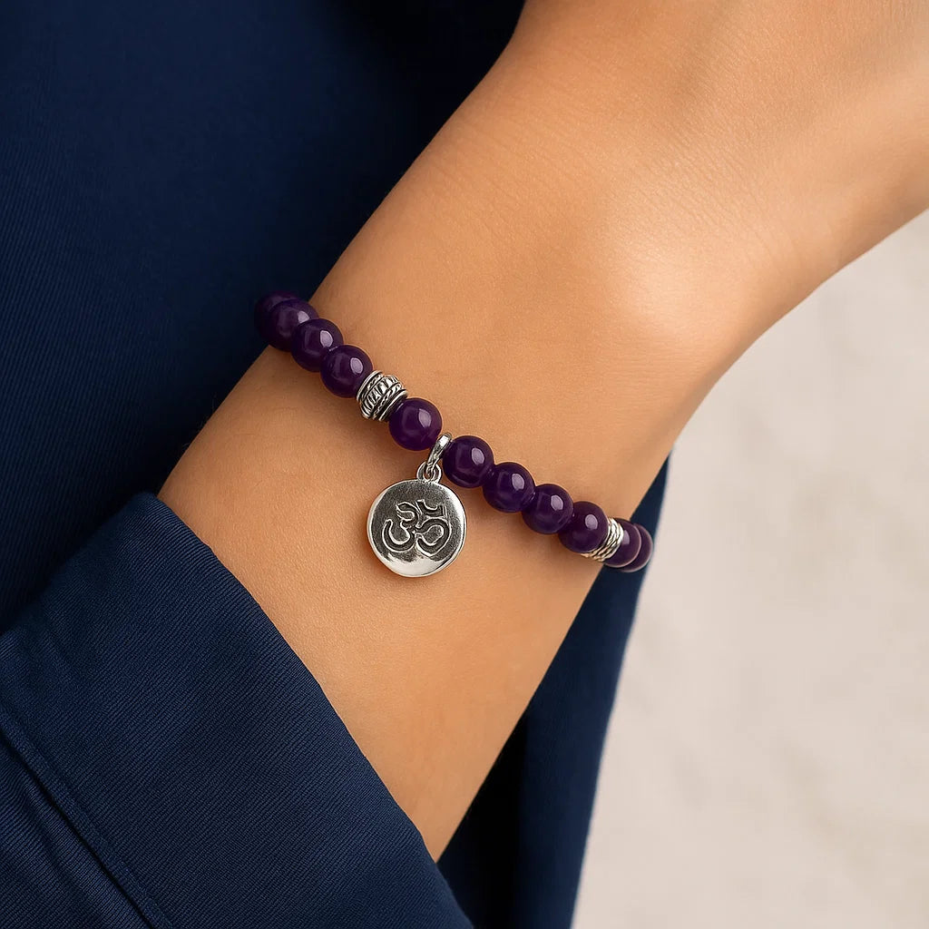 Bracelet Améthyste 21 perles | charm Om