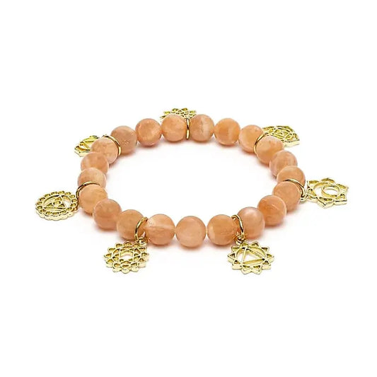 Bracelet breloques symboles des chakras en pierre de soleil 7 cm bijou spirituel