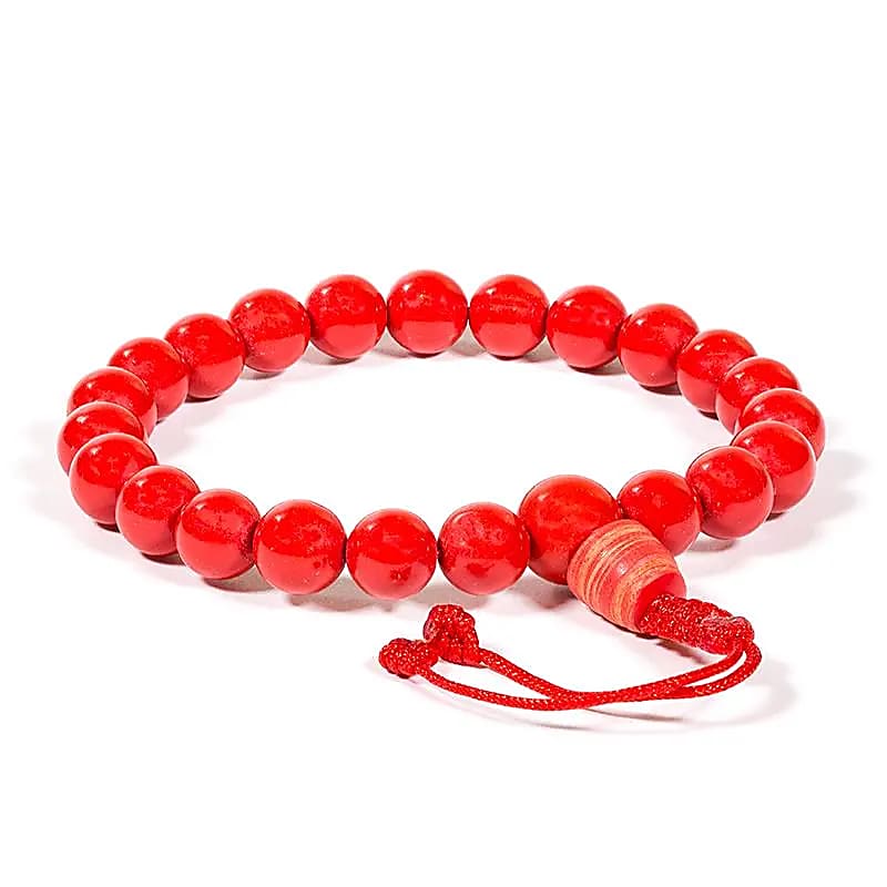 Bracelet ajustable en corail rouge composé de 21 perles, symbole de vitalité et prospérité