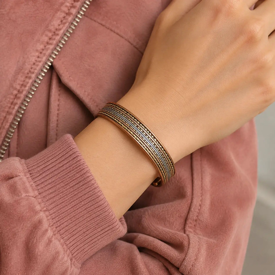 Bracelet en cuivre magnétique - motif bandes | Lot de 2