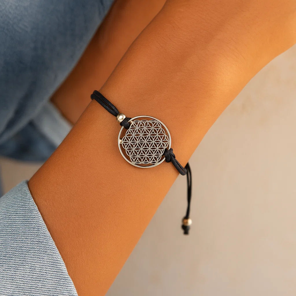 Bracelet Fleur de Vie lien noir