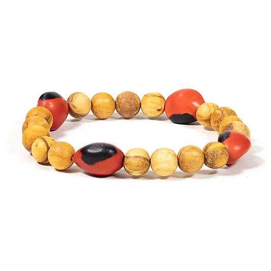 Bracelet Palo Santo avec 4 perles Huayruro - 8 mm détail