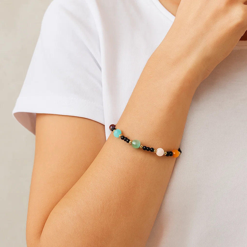 Bracelet pierre de lave avec 7 pierres - 4 mm