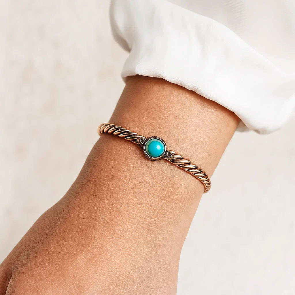 Bracelet torsadé couleur bronze et doré + turquoise
