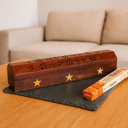 Boîte brûle encens en bois | 30 cm