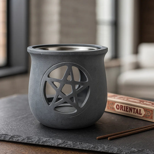 Brûleur encens en stéatite - Pentacle gris