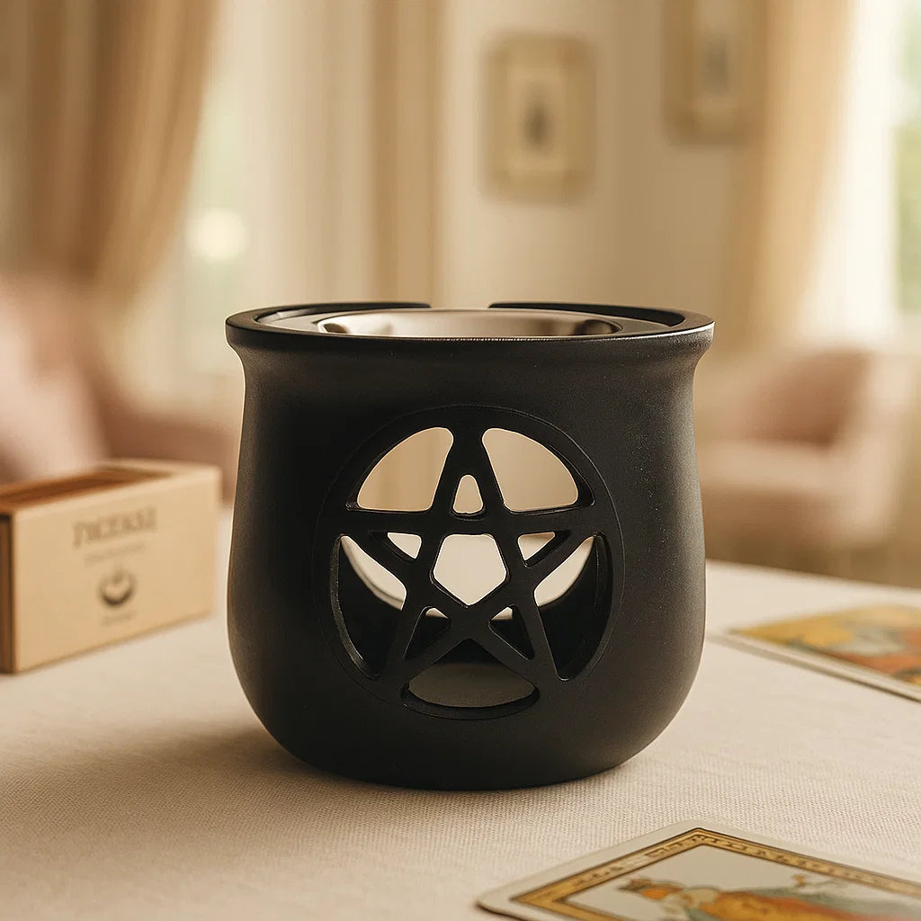 Brûleur encens en stéatite - Pentacle noir