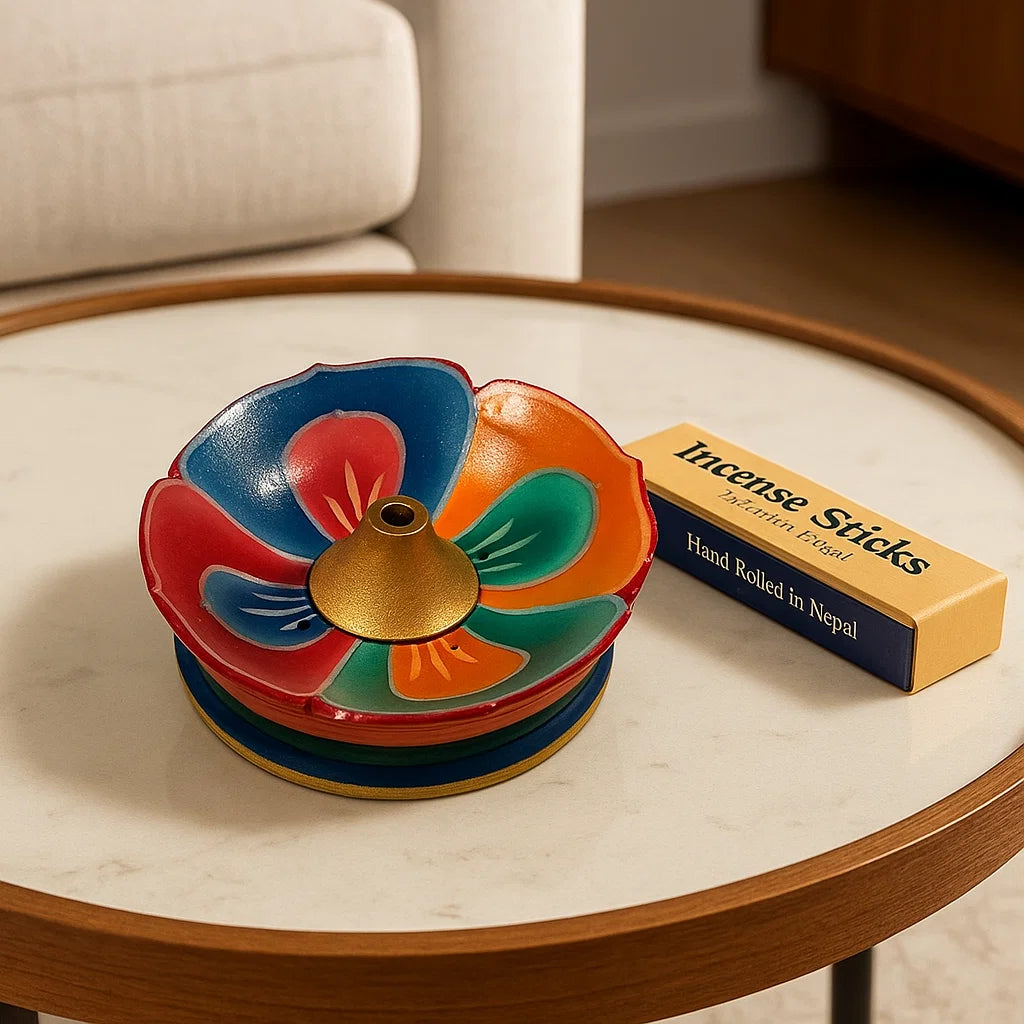 Brûle encens Fleur de Lotus en bois peint