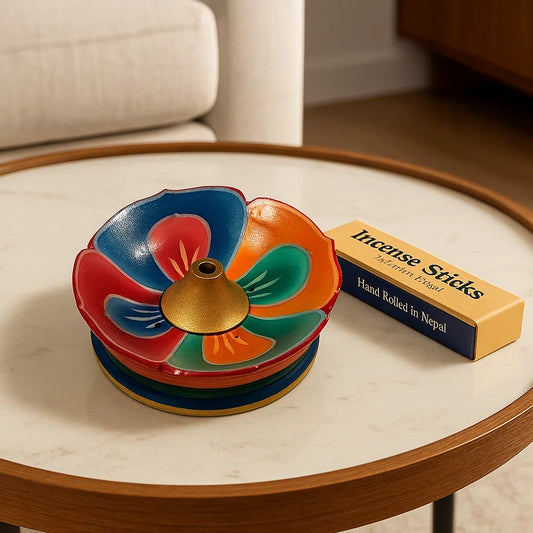 Brûle encens Fleur de Lotus en bois peint