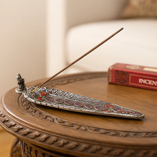 Brûleur d'encens Ganesh argent & mosaïques