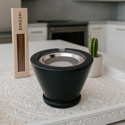 Brûleur encens en stéatite - Evasé noir