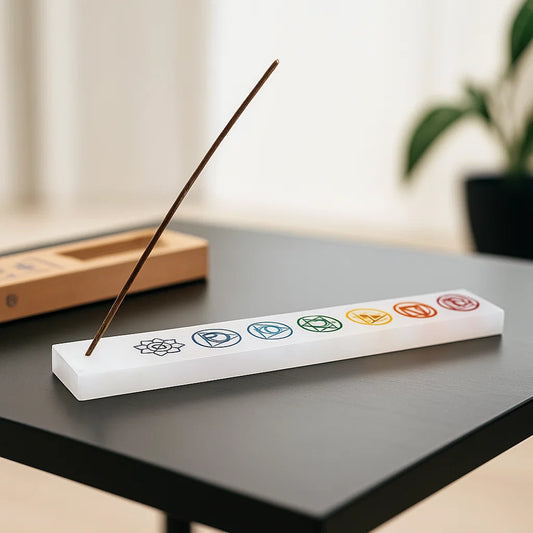 Brûleur d'encens Sélénite 7 chakras long