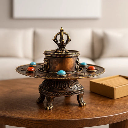 Brûleur encens Tibétain en métal décoré