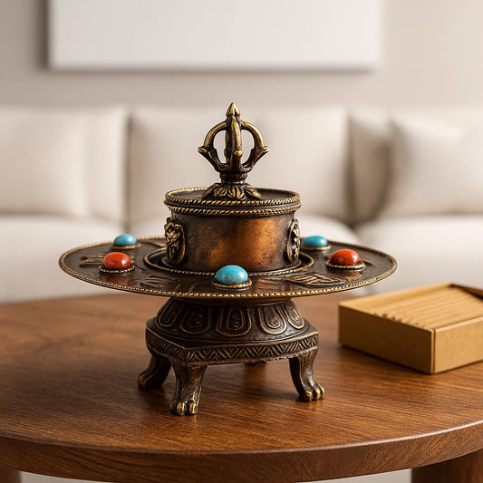 Brûleur encens Tibétain en métal décoré