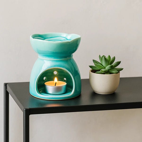 Brule-parfum en ceramique turquoise motif arbre de vie