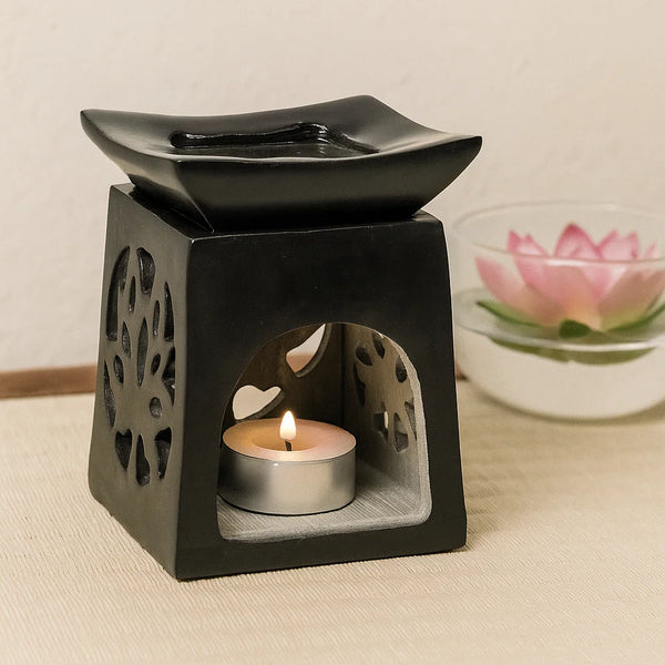 Brule-parfum steatite noir lotus