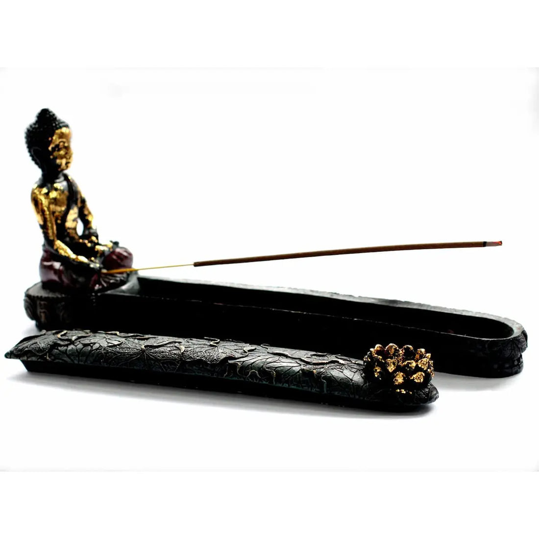 Brûle encens Bouddha antique en résine, avec porte bougie