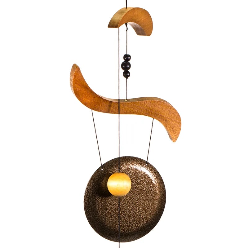 Vue de la partie supérieure du grand carillon à vent Feng Shui 70 cm, support en bois naturel et cordage solide
