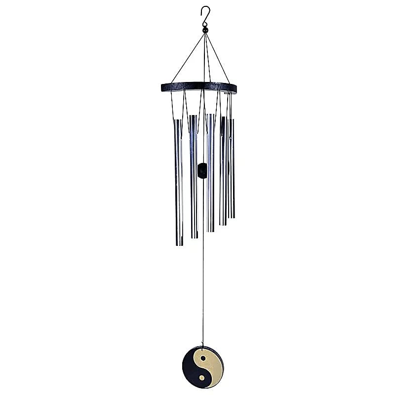 Carillon à vent Yin Yang en aluminium 5 tubes, décoration zen de 35 cm