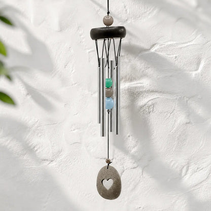 Carillon à vent 4 tubes alu, bois, perles et Coeur 