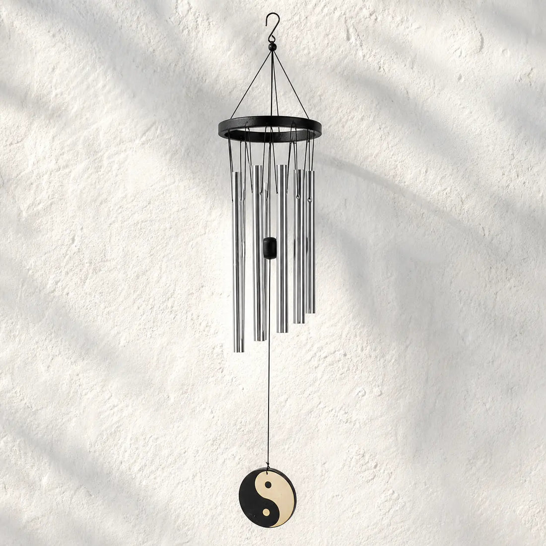 Carillon à vent 4 tubes alu, bois, perles et Ying-Yang - 35 cm