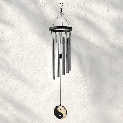 Carillon à vent 4 tubes alu, bois, perles et Ying-Yang - 35 cm