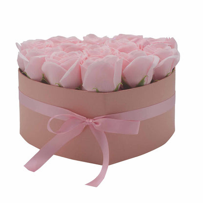 Coffret Cœur de Fleurs de Savon - Roses roses - 13 roses roses délicatement parfumées