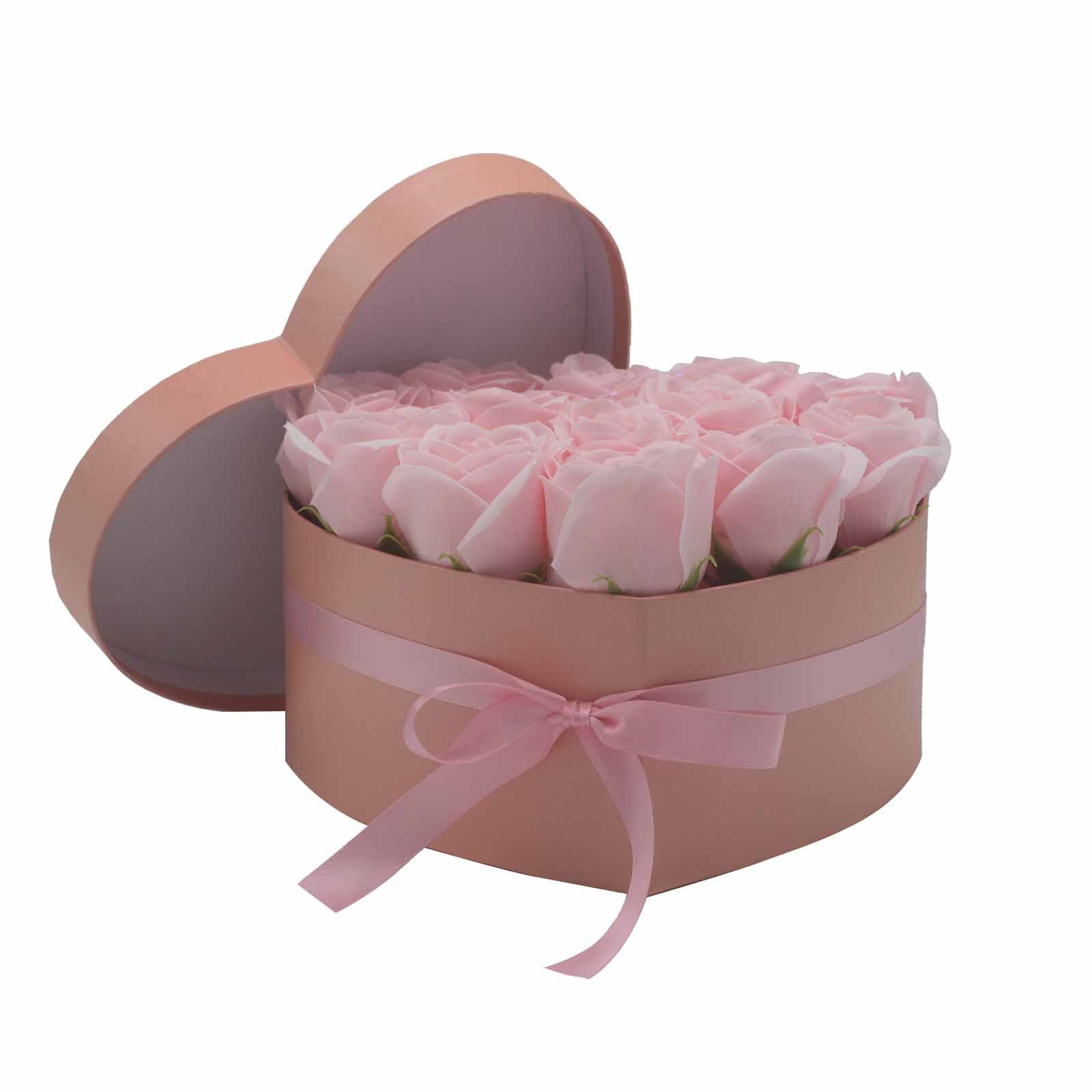 Coffret Cœur de Fleurs de Savon - Roses roses - idéal à offrir ou à s&