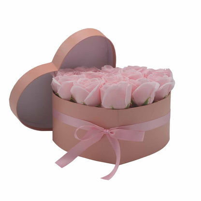 Coffret Cœur de Fleurs de Savon - Roses roses - idéal à offrir ou à s&