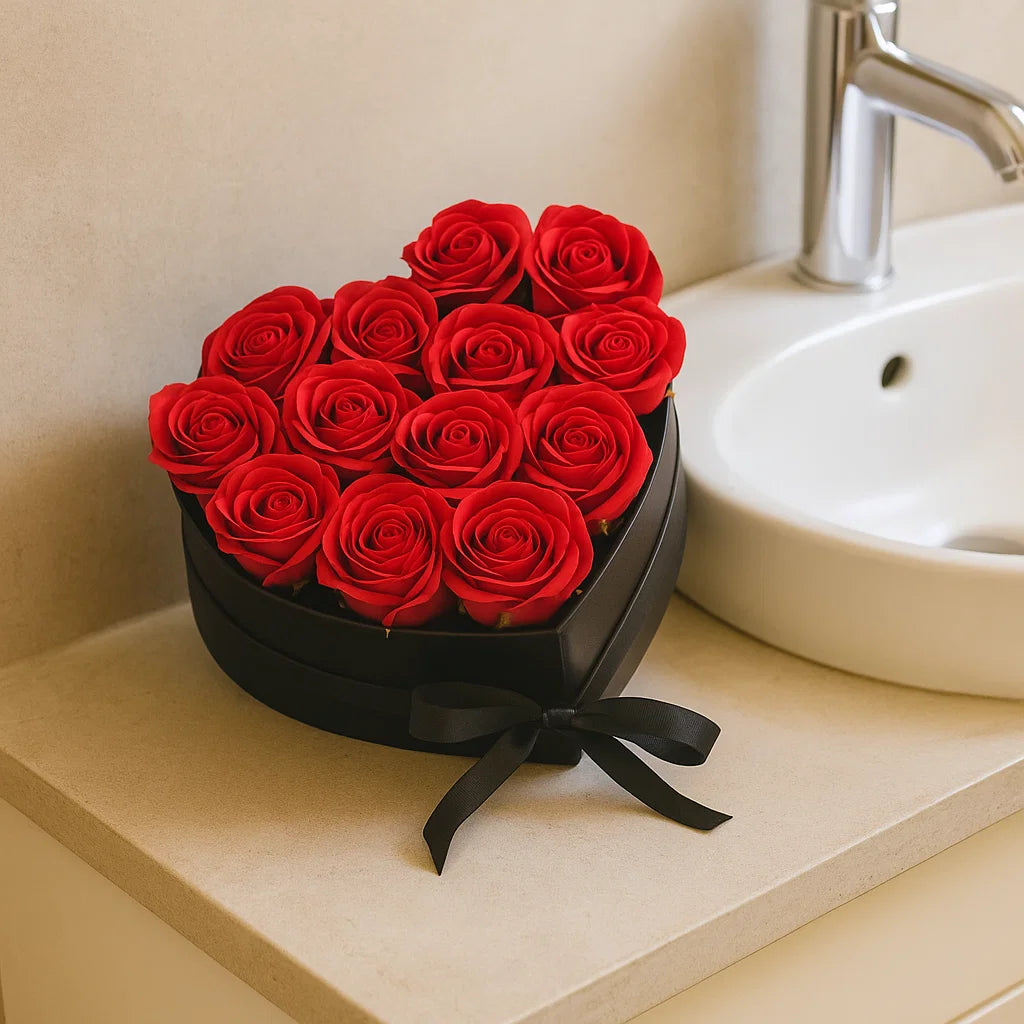 Coffret Cœur de Fleurs de Savon - Roses rouges