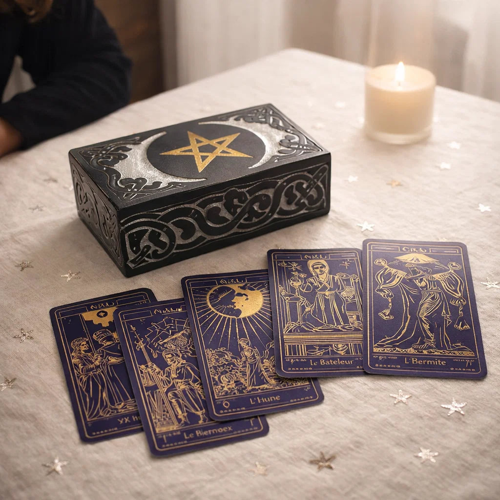 Coffret Tarot de Marseille complet avec cartes, livret d’initiation et support numérique pour débutants