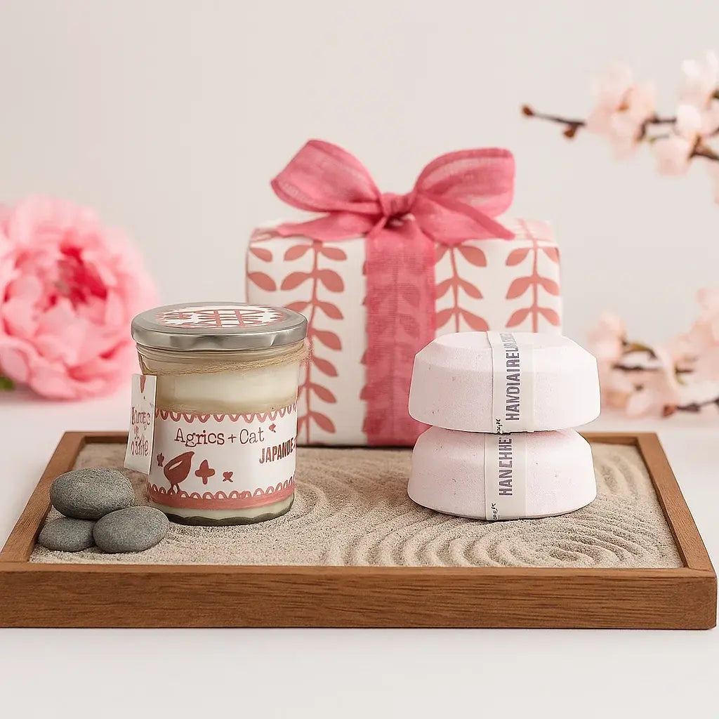 Coffret Cadeaux Bougie &amp; Bombes de bain | Café/Noix, Fleurs japonaises &amp; Pivoines