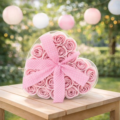 Cœur de fleurs de savon rose décoratif, cadeau romantique et durable pour les amoureux