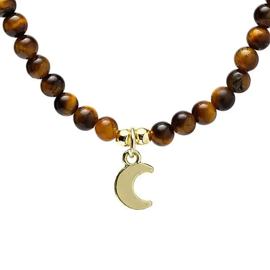 Collier ajustable œil de tigre 37 cm avec pendentif lune, protection et ancrage énergétique
