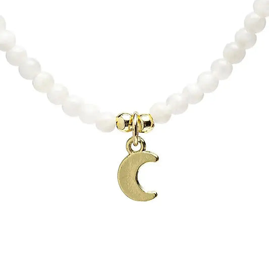 Collier ajustable pierre de lune 37 cm avec pendentif lune, bijou féminin et intuitif