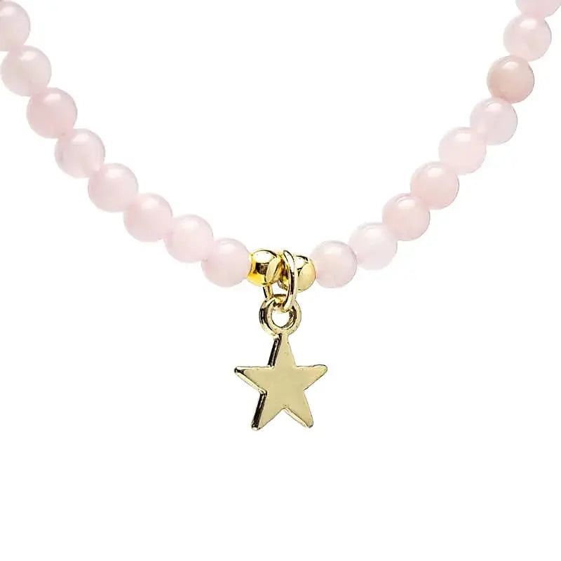 Collier ajustable en quartz rose 37 cm avec pendentif étoile, bijou douceur et amour de soi