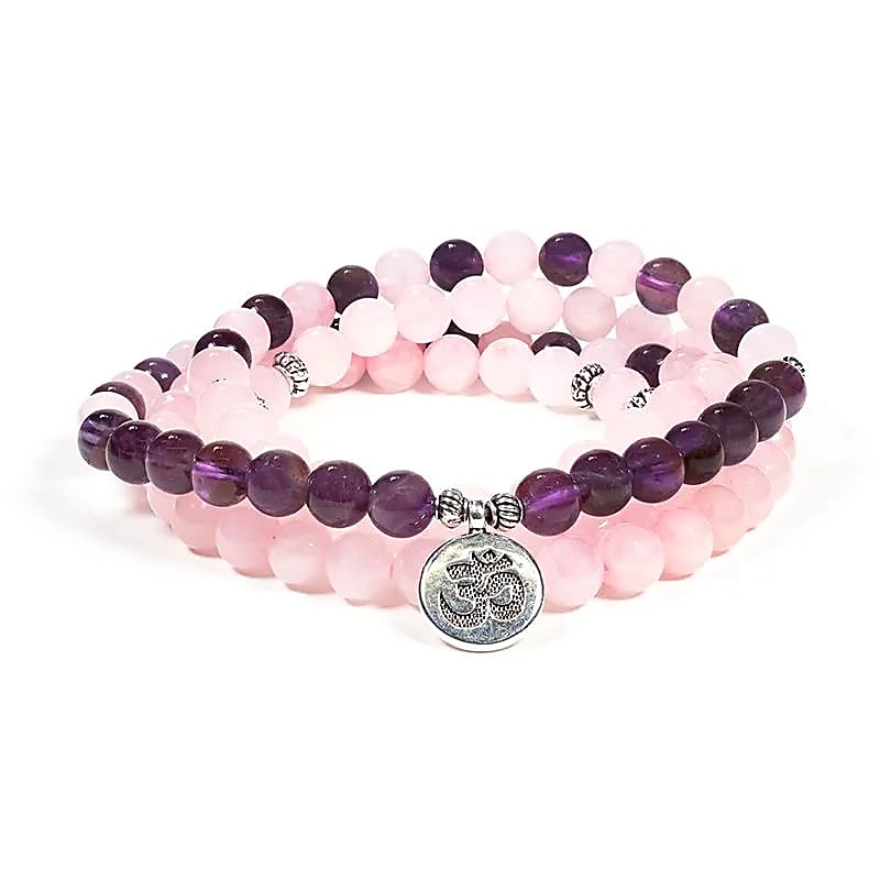 Mala Quartz rose & Améthyste avec symbole Om
