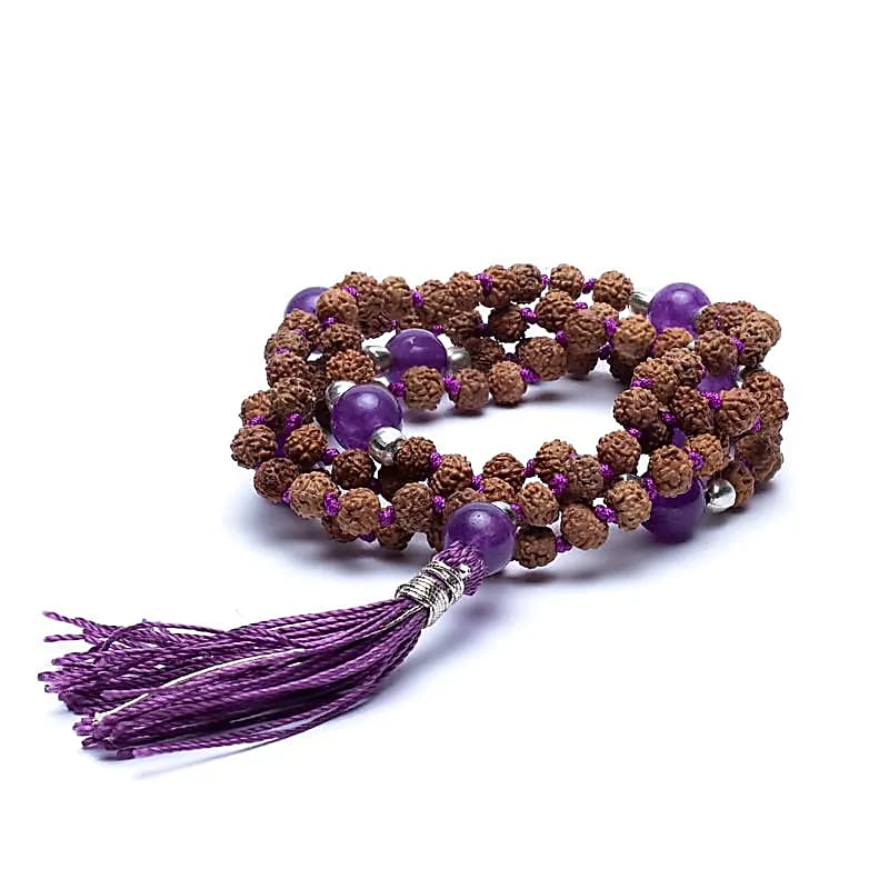 Mala Rudraksha &amp; Améthyste Violet | 108 perles