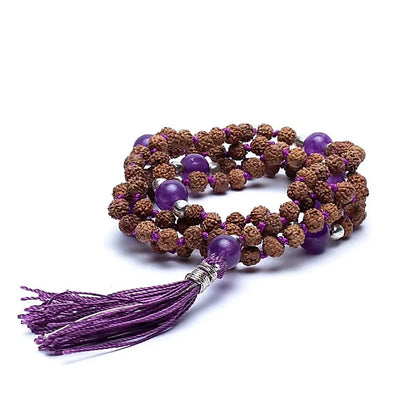 Mala Rudraksha &amp; Améthyste Violet | 108 perles