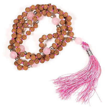 Mala Rudraksha &amp; Quartz Rose | 108 perles
