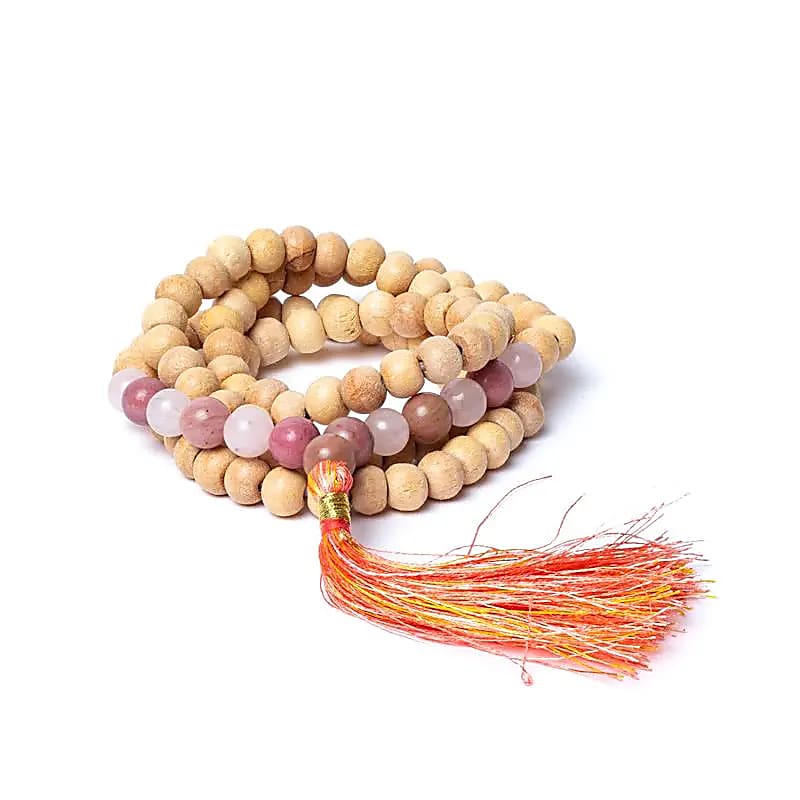Mala Tulsi avec Thulite et Quartz Rose | 108 perles