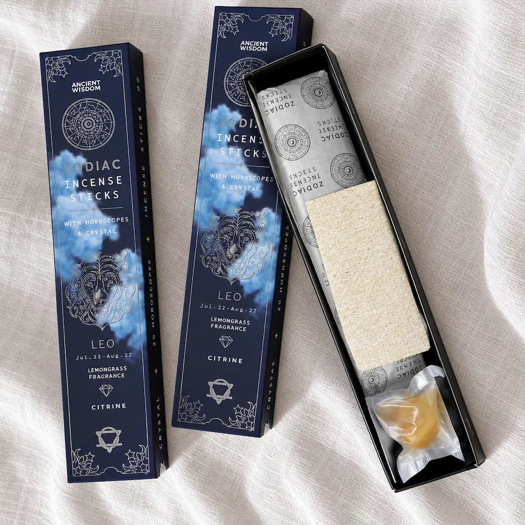 Encens signe astrologique Lion Ancient Wisdom : 20 bâtonnets parfum citronnelle, citrine et horoscope