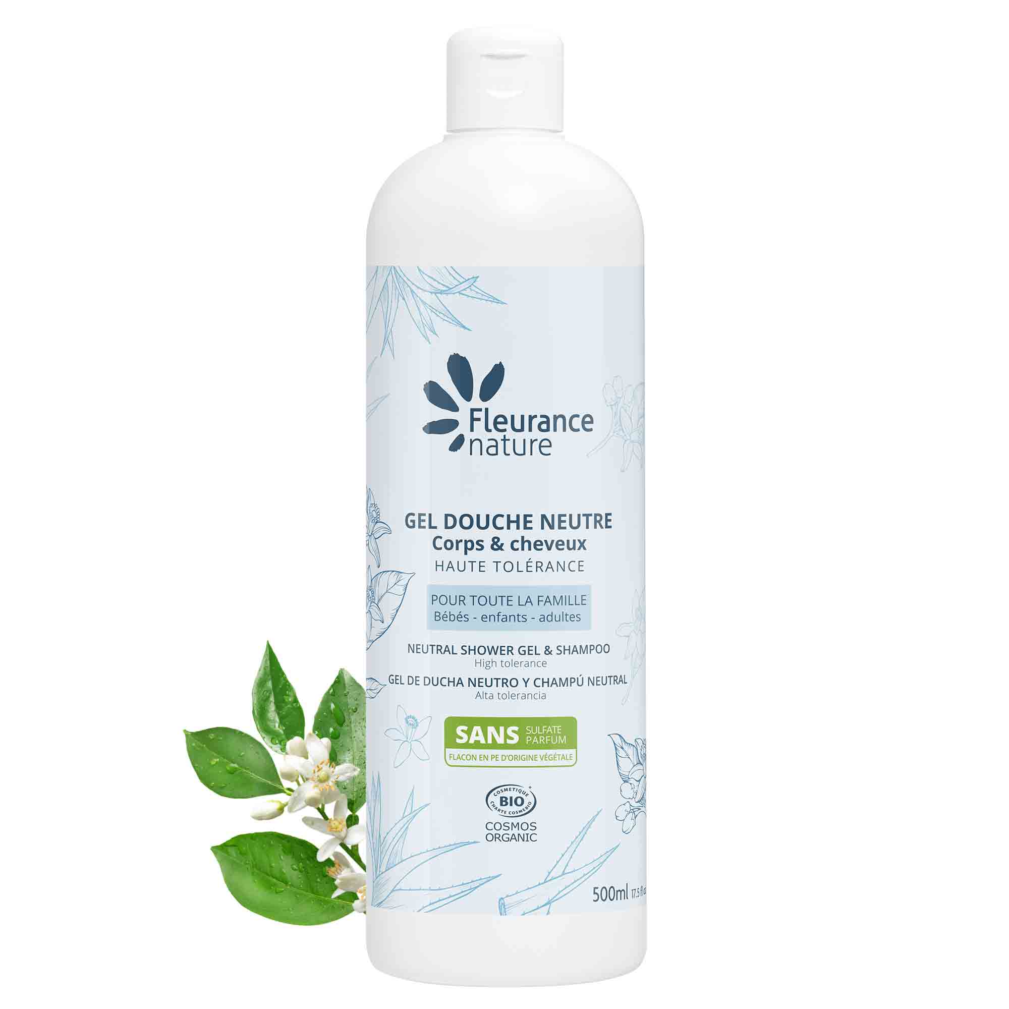 Gel Douche 500ml Neutre – Soin Bio Sans Parfum pour Peaux Sensibles