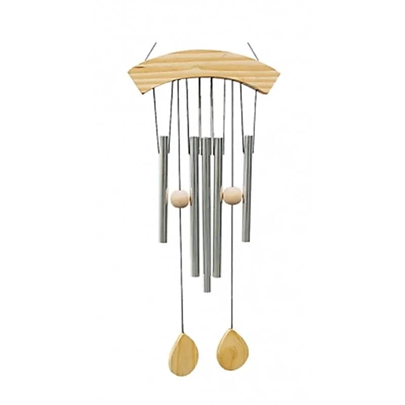 Grand carillon à vent décoratif de 65 cm avec 5 tubes en aluminium et bois naturel, instrument feng shui et relaxation sonore