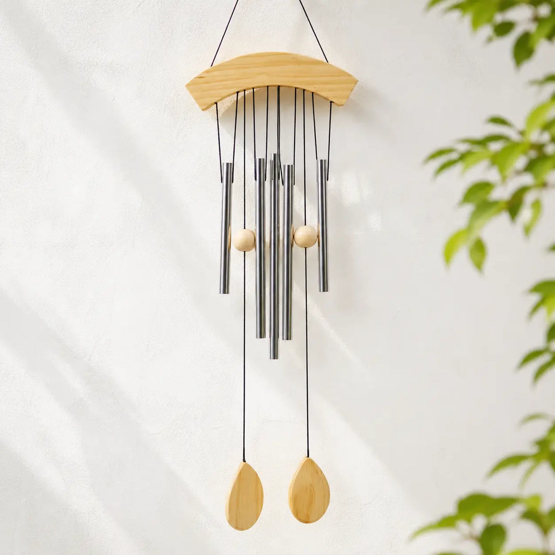 Grand carillon à vent 5 tubes aluminium et bois - 65 cm