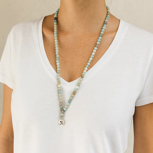 Mala en Amazonite avec charm Om | 108 perles
