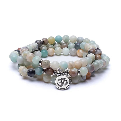 Mala en Amazonite avec charm Om | 108 perles