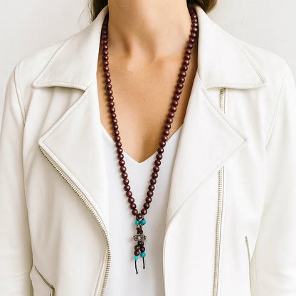 Mala en Bois avec Perles Ornementales et Dorje | 108 perles